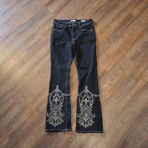 Size 29 - Forever 21 Jeans Embroidered Bootcut Flared Black Western Boho Cowgirl